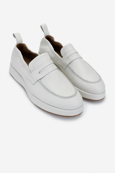  Valmenti Erkek Hakiki Deri Kırık Beyaz Loafer Ayakkabı
