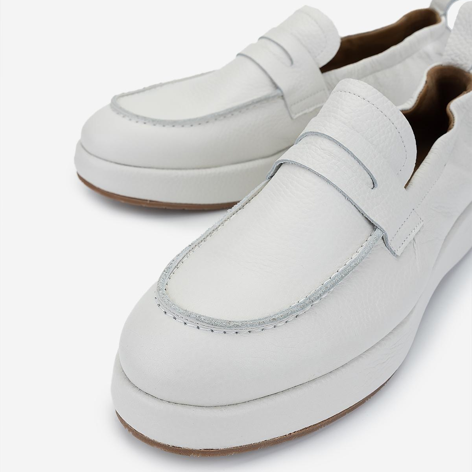 Valmenti Erkek Hakiki Deri Kırık Beyaz Loafer Ayakkabı