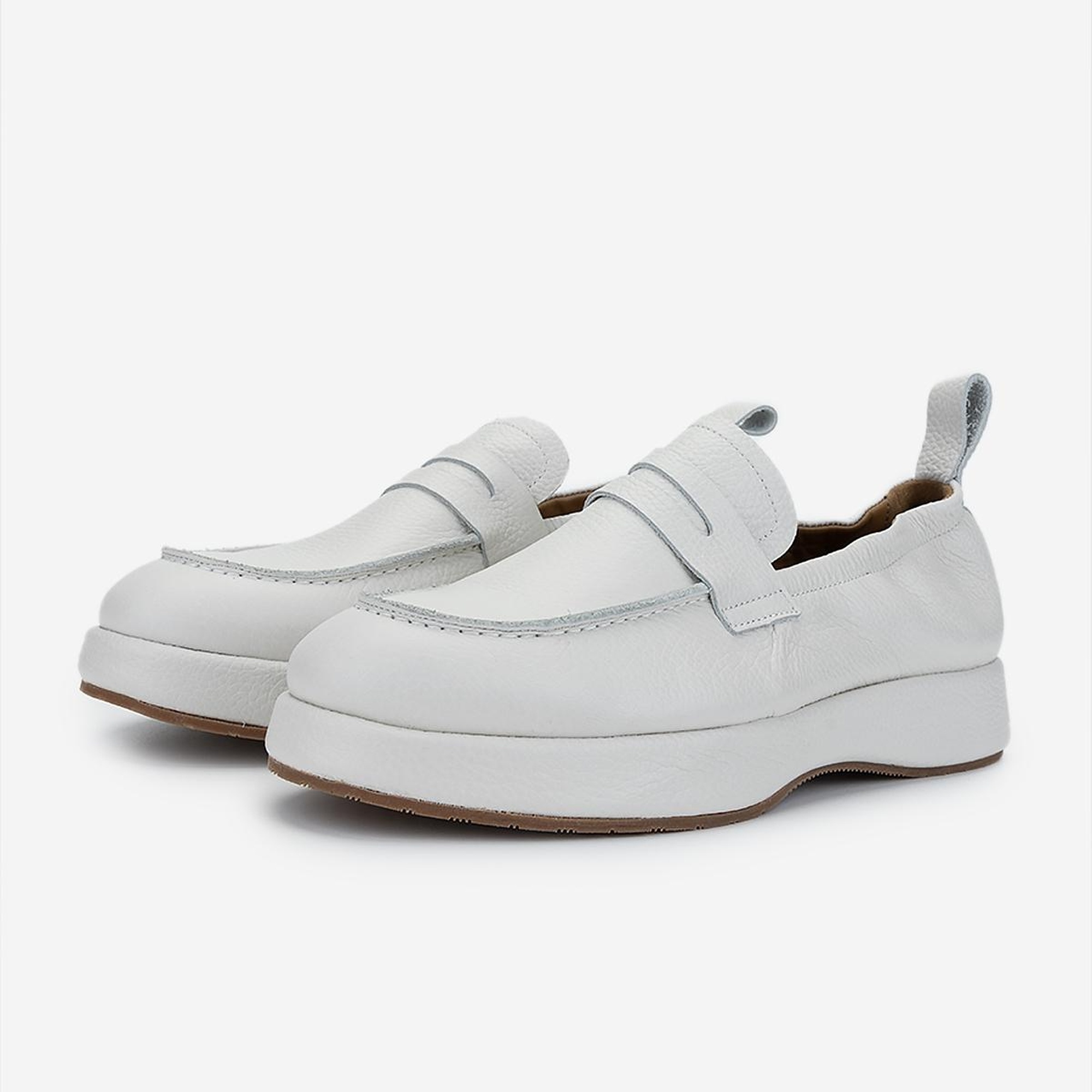 Valmenti Erkek Hakiki Deri Kırık Beyaz Loafer Ayakkabı
