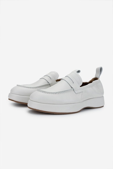  Valmenti Erkek Hakiki Deri Kırık Beyaz Loafer Ayakkabı