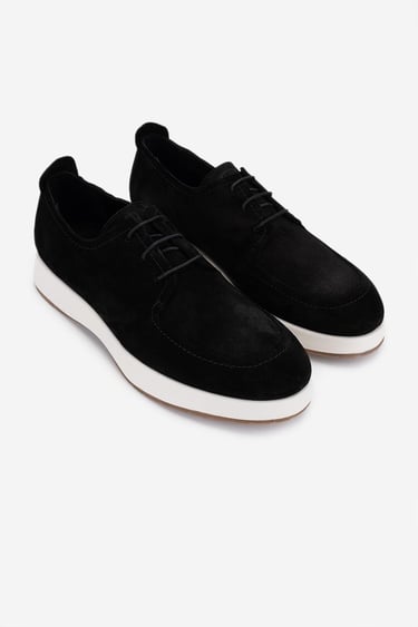  Valmenti Erkek Hakiki Deri Siyah Süet Casual Ayakkabı
