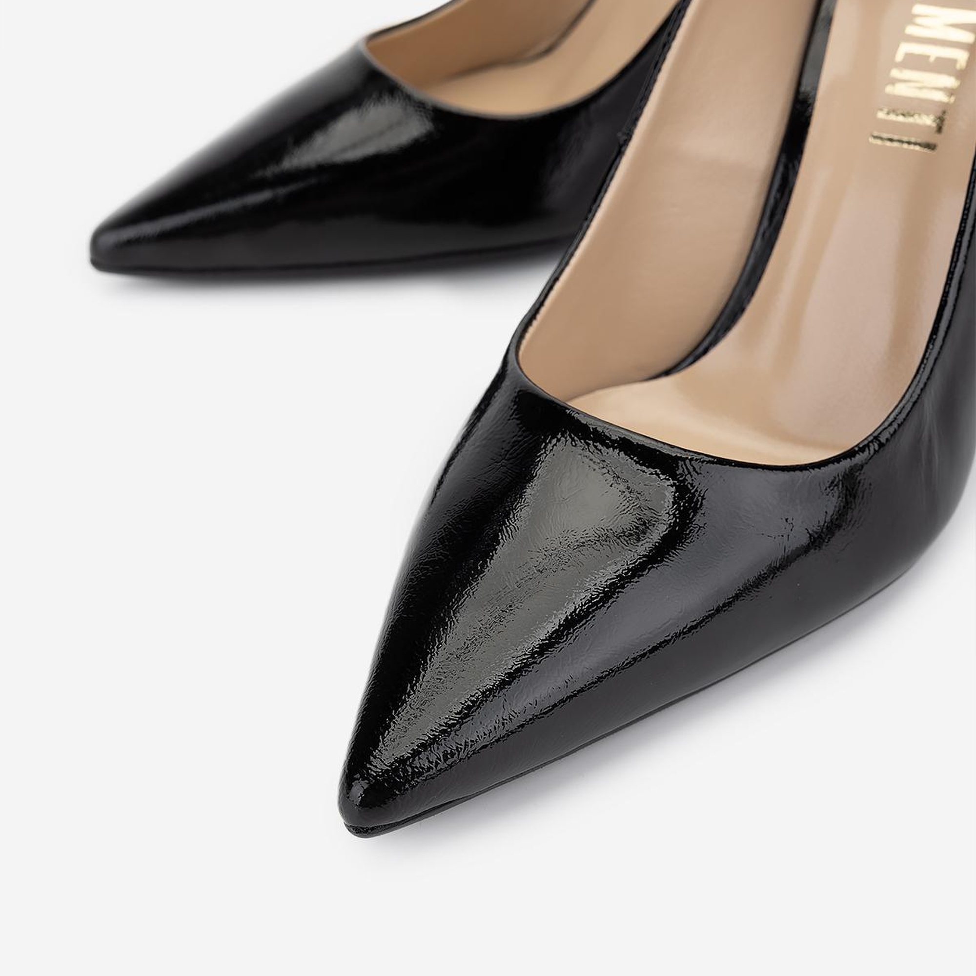 Valmenti Kadın Hakiki Deri Siyah Rugan Topuklu Ayakkabı