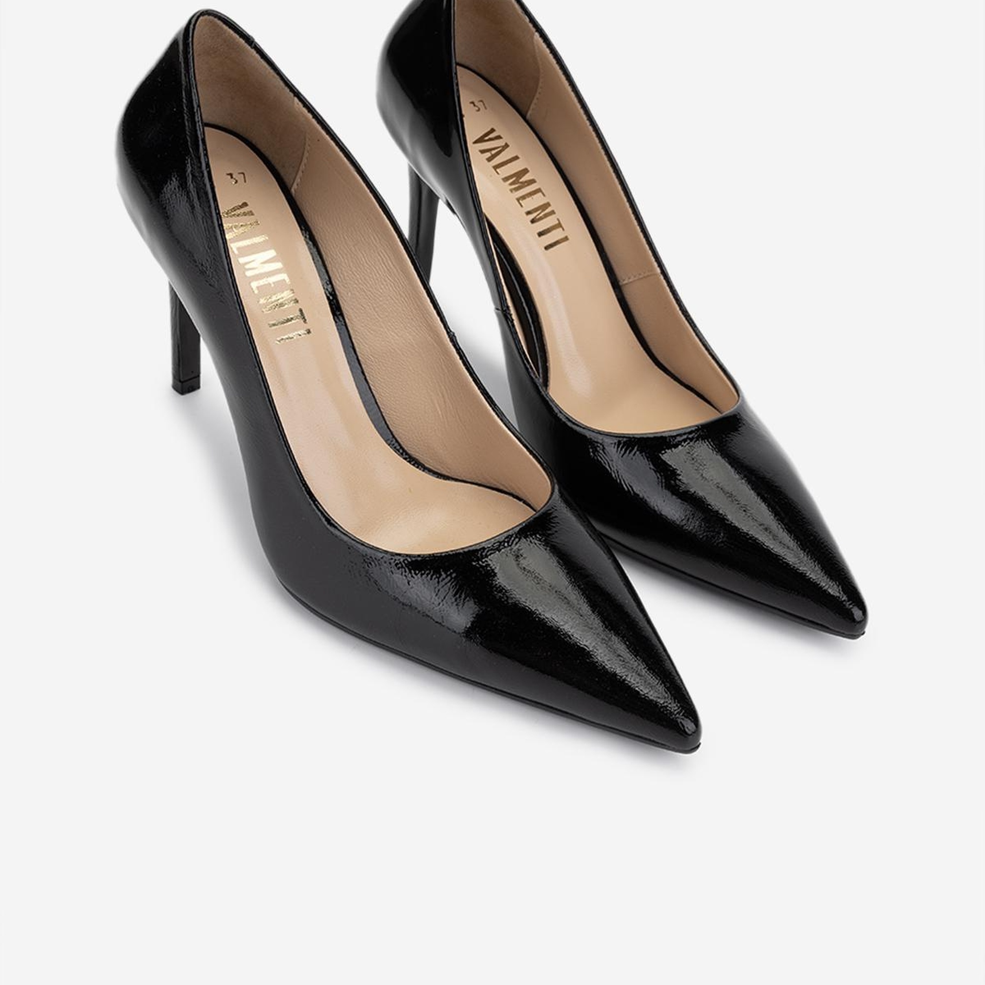 Valmenti Kadın Hakiki Deri Siyah Rugan Topuklu Ayakkabı
