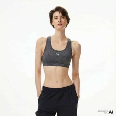  Puma 4Keeps Padded Print Kadın Gri Antrenman Bra