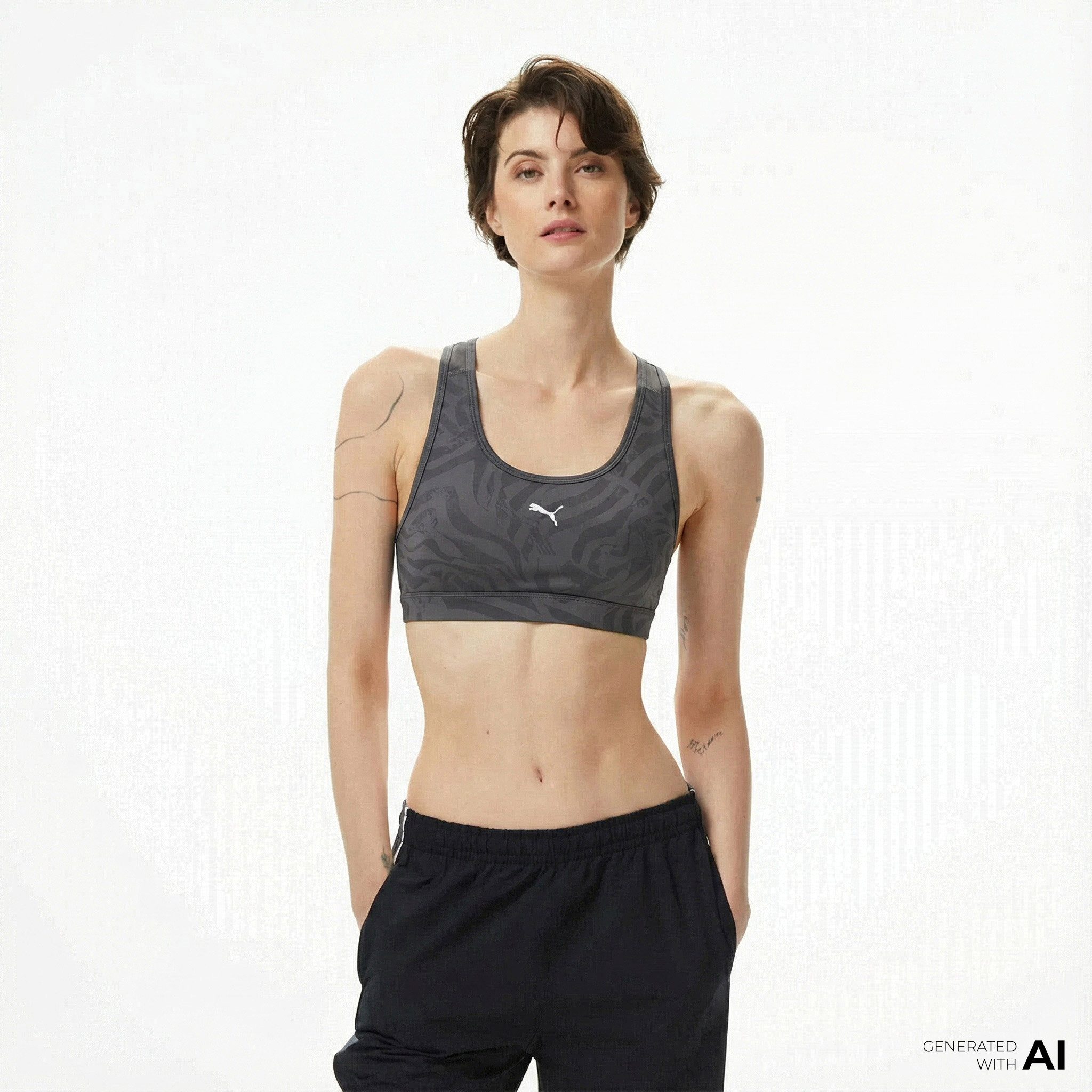  Puma 4Keeps Padded Print Kadın Gri Antrenman Bra