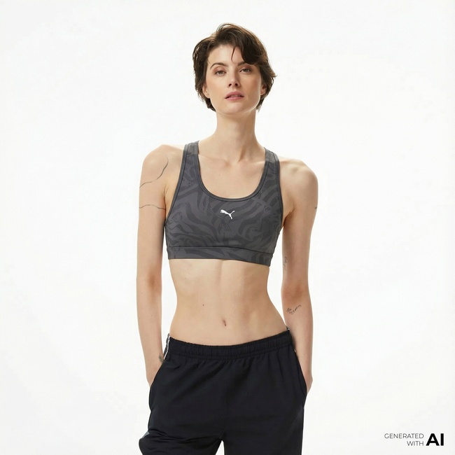  Puma 4Keeps Padded Print Kadın Gri Antrenman Bra