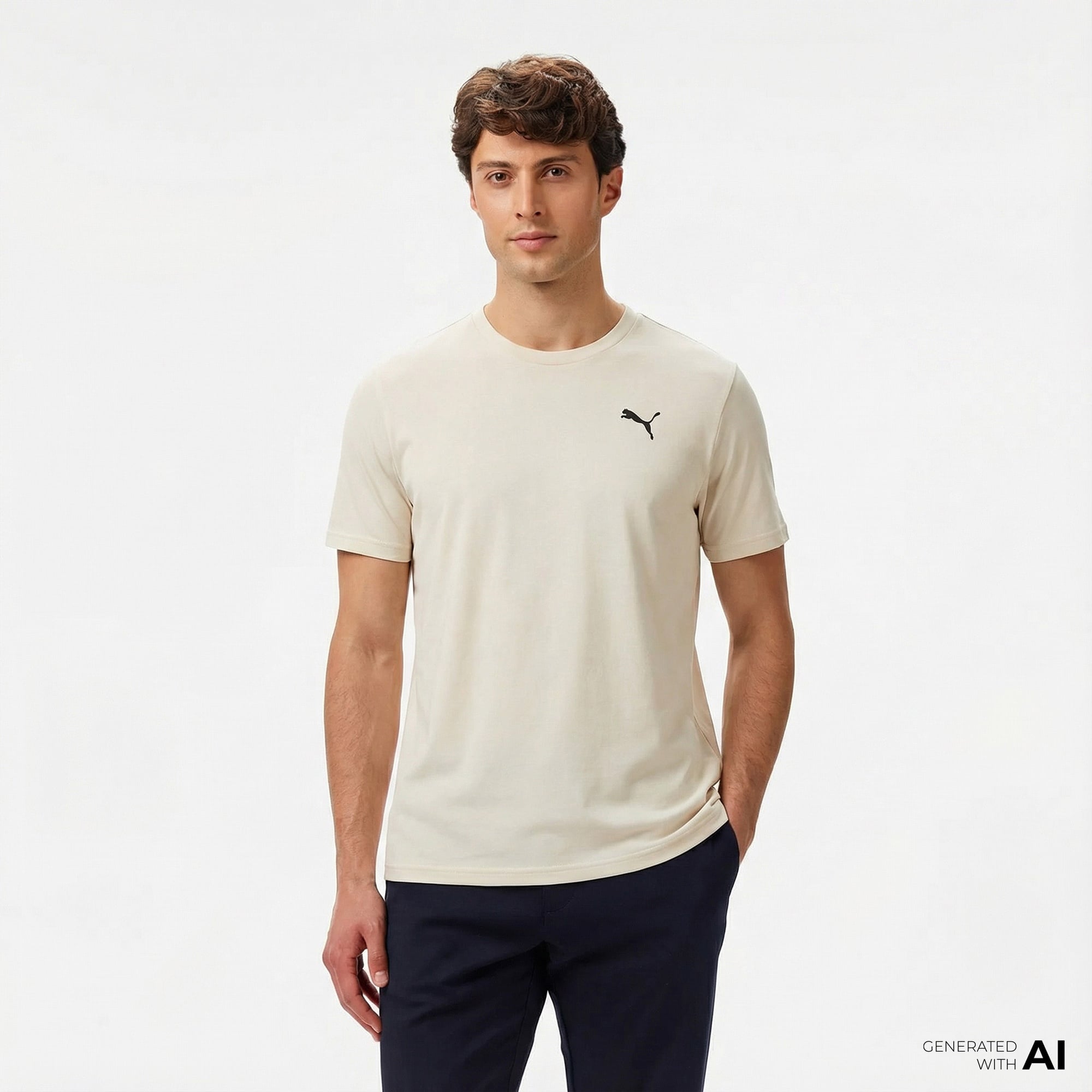 Puma Tad Essentialential Solid Cat Erkek Bej T-Shirt