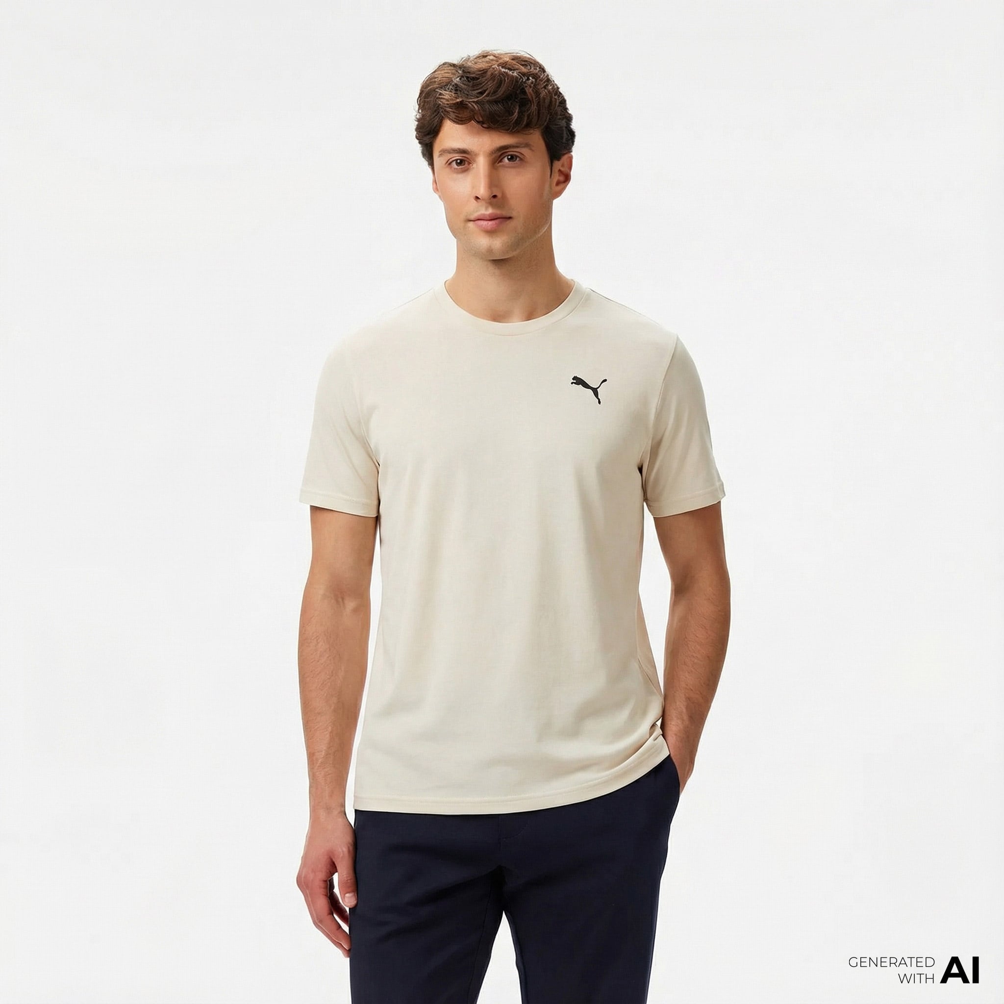  Puma Tad Ess Solid Cat Lc Erkek Krem Antrenman T-Shirt