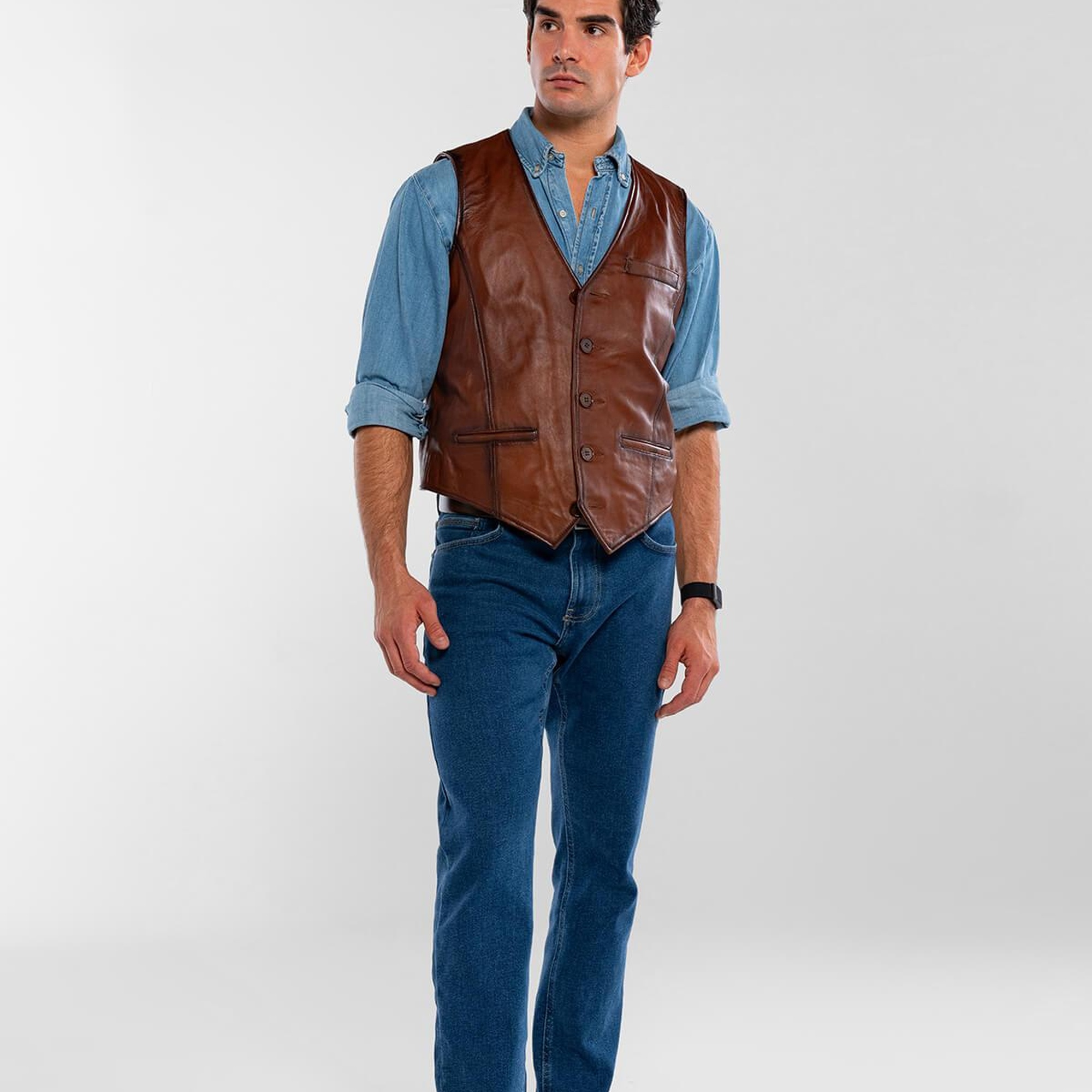 Tamer Tanca Erkek Hakiki Deri Taba Yelek Deri Mont