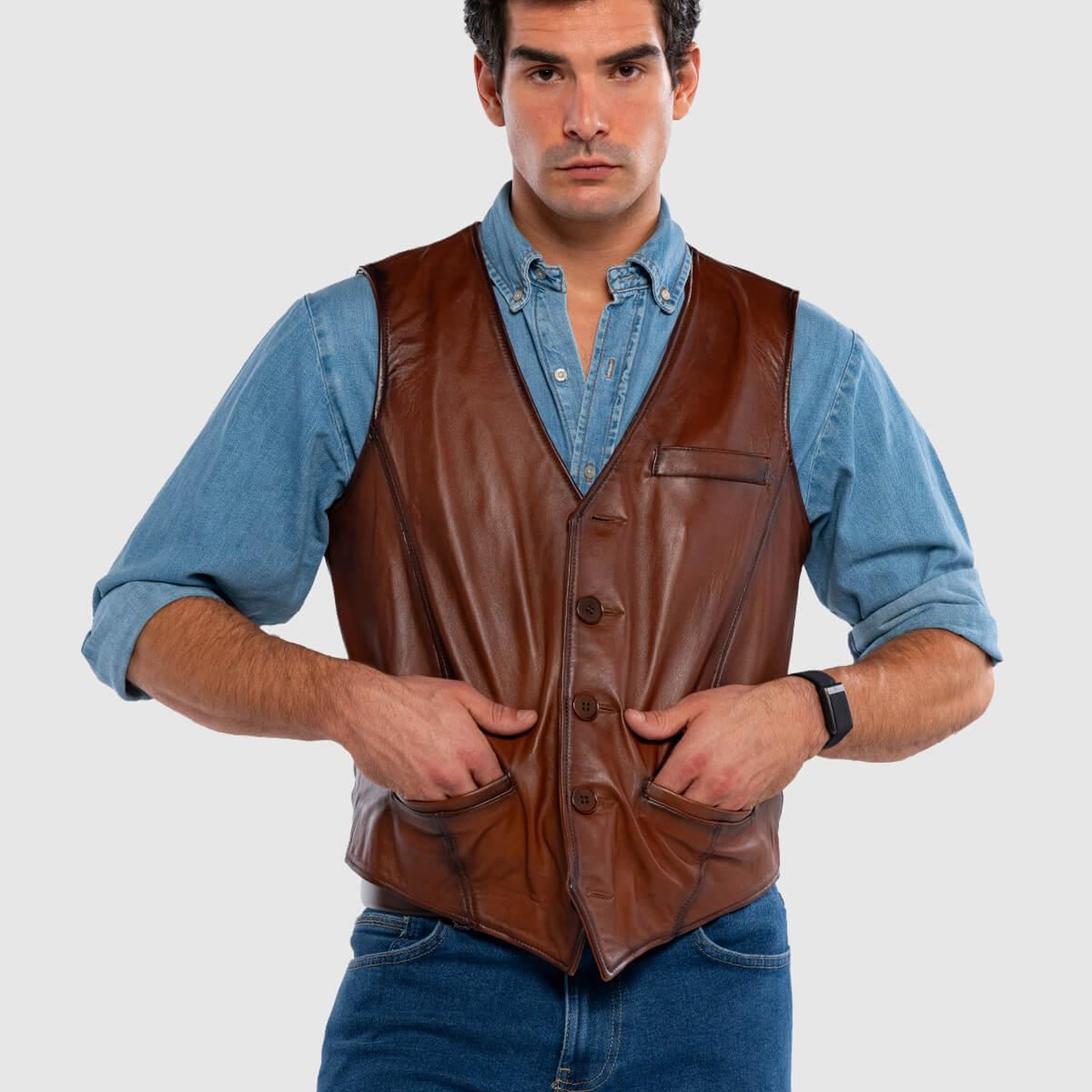 Tamer Tanca Erkek Hakiki Deri Taba Yelek Deri Mont