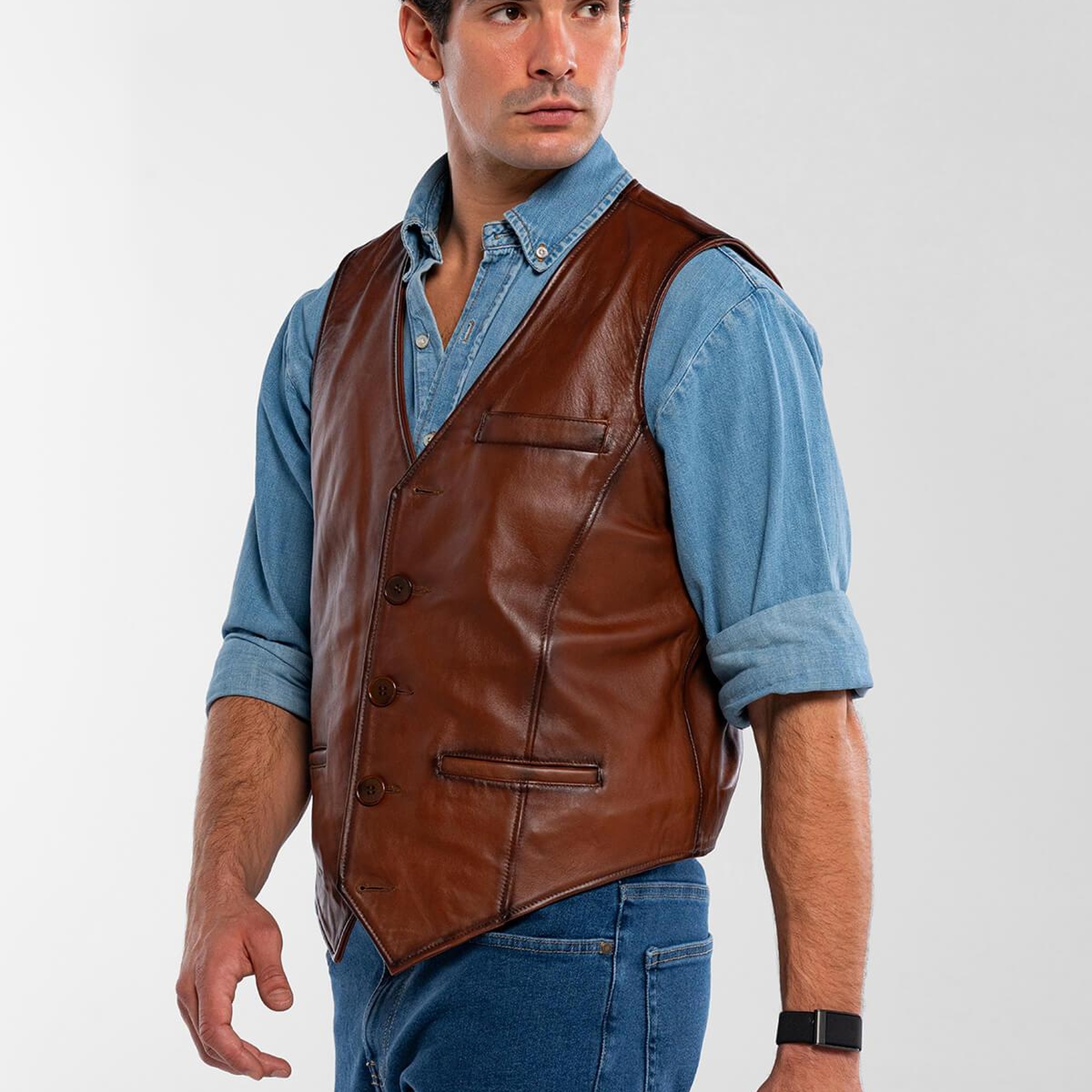 Tamer Tanca Erkek Hakiki Deri Taba Yelek Deri Mont