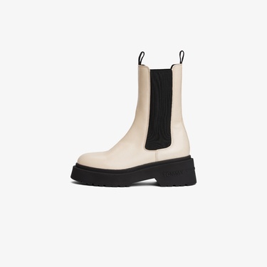  Tommy Jeans Chunky Shiny Leather Chelsea Kadın Bej Bot