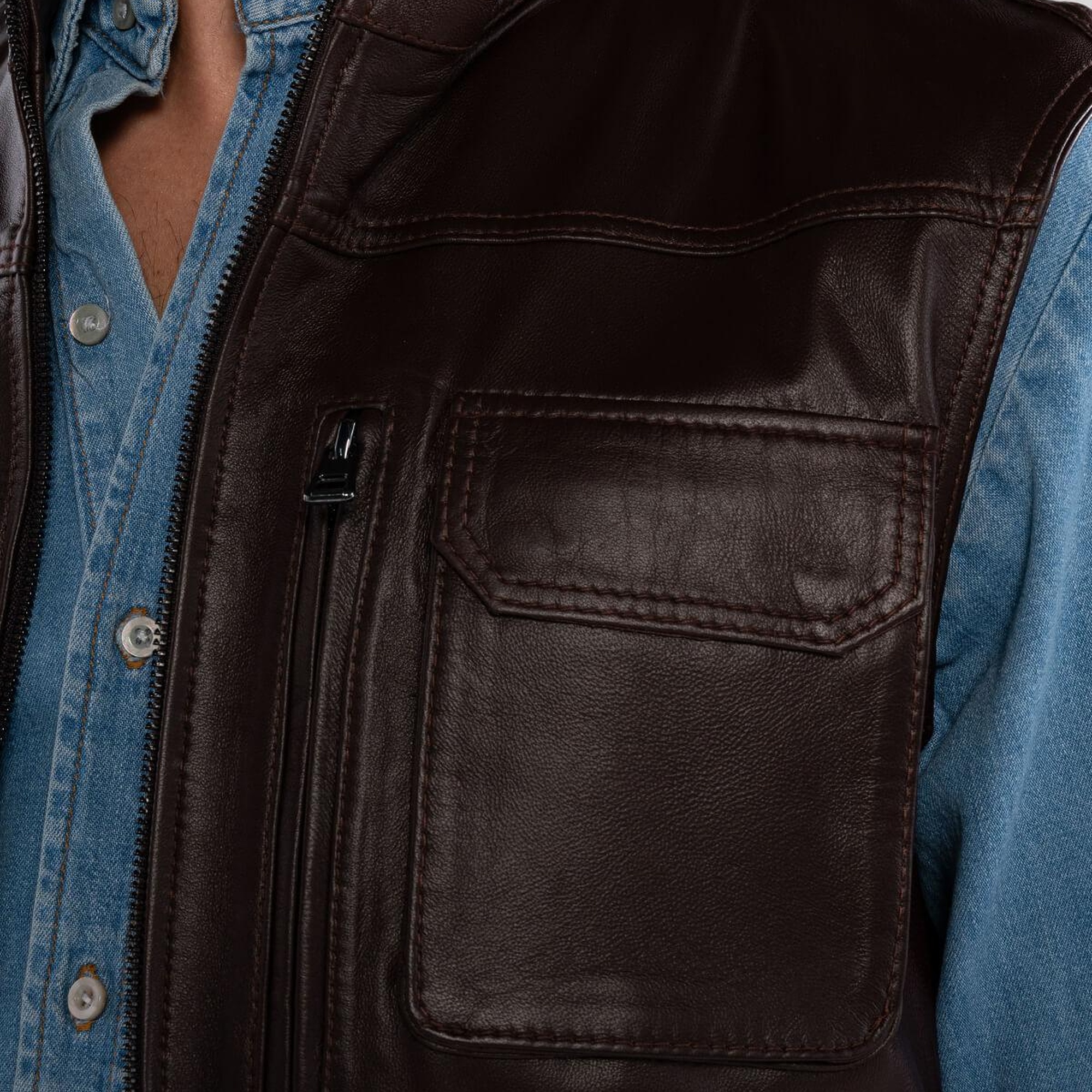 Tamer Tanca Erkek Hakiki Deri Kahverengi Yelek Deri Mont