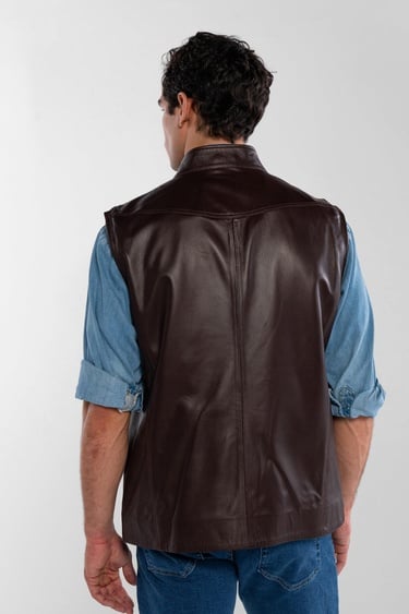  Tamer Tanca Erkek Hakiki Deri Kahverengi Yelek Deri Mont