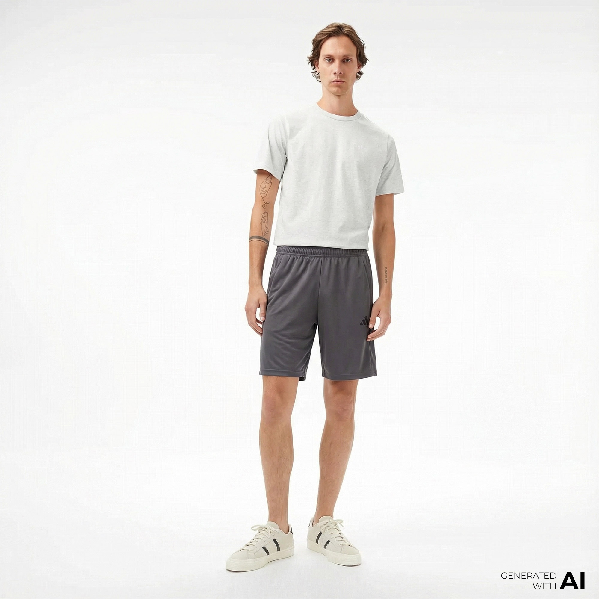 adidas Train Essentials Piqué 3 Stripes Training Erkek Gri Antrenman Şortu