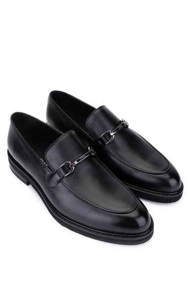  Tamer Tanca Erkek Hakiki Deri Siyah Deri Loafer Ayakkabı