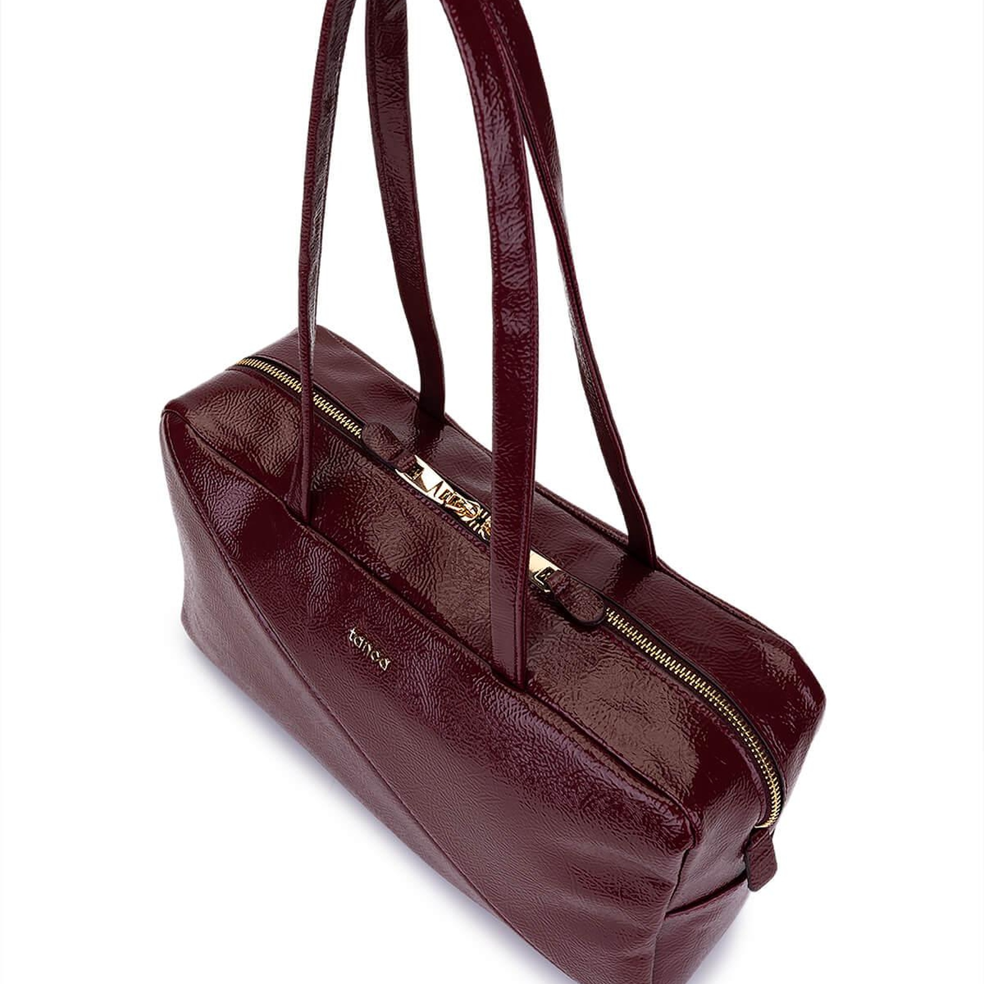 Tamer Tanca Kadın Suni Deri Bordo Rugan Kol Çantası