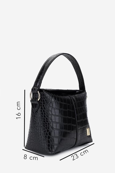  Valmenti Kadın Suni Deri Siyah Kroko Omuz Çanta