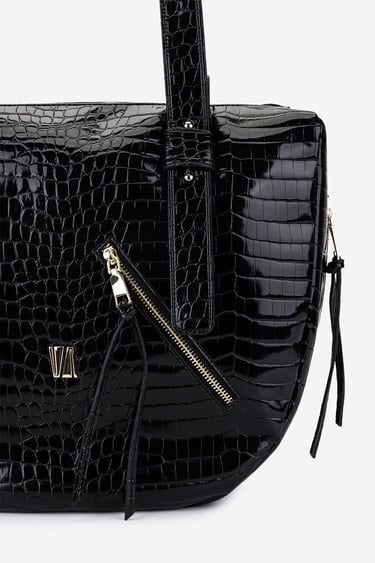  Valmenti Kadın Suni Deri Siyah Kroko Omuz Çanta