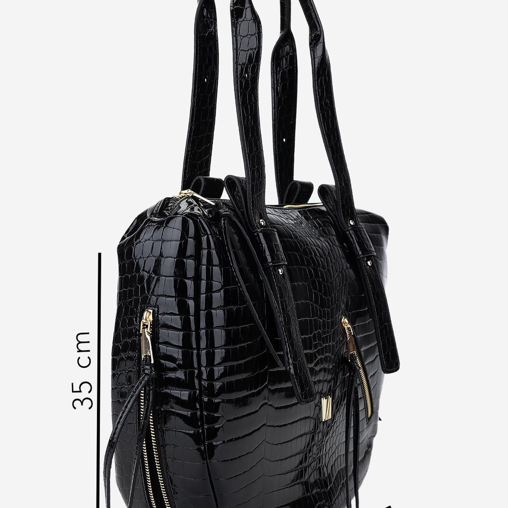 Valmenti Kadın Suni Deri Siyah Kroko Omuz Çanta