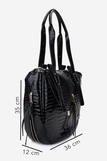  Valmenti Kadın Suni Deri Siyah Kroko Omuz Çanta