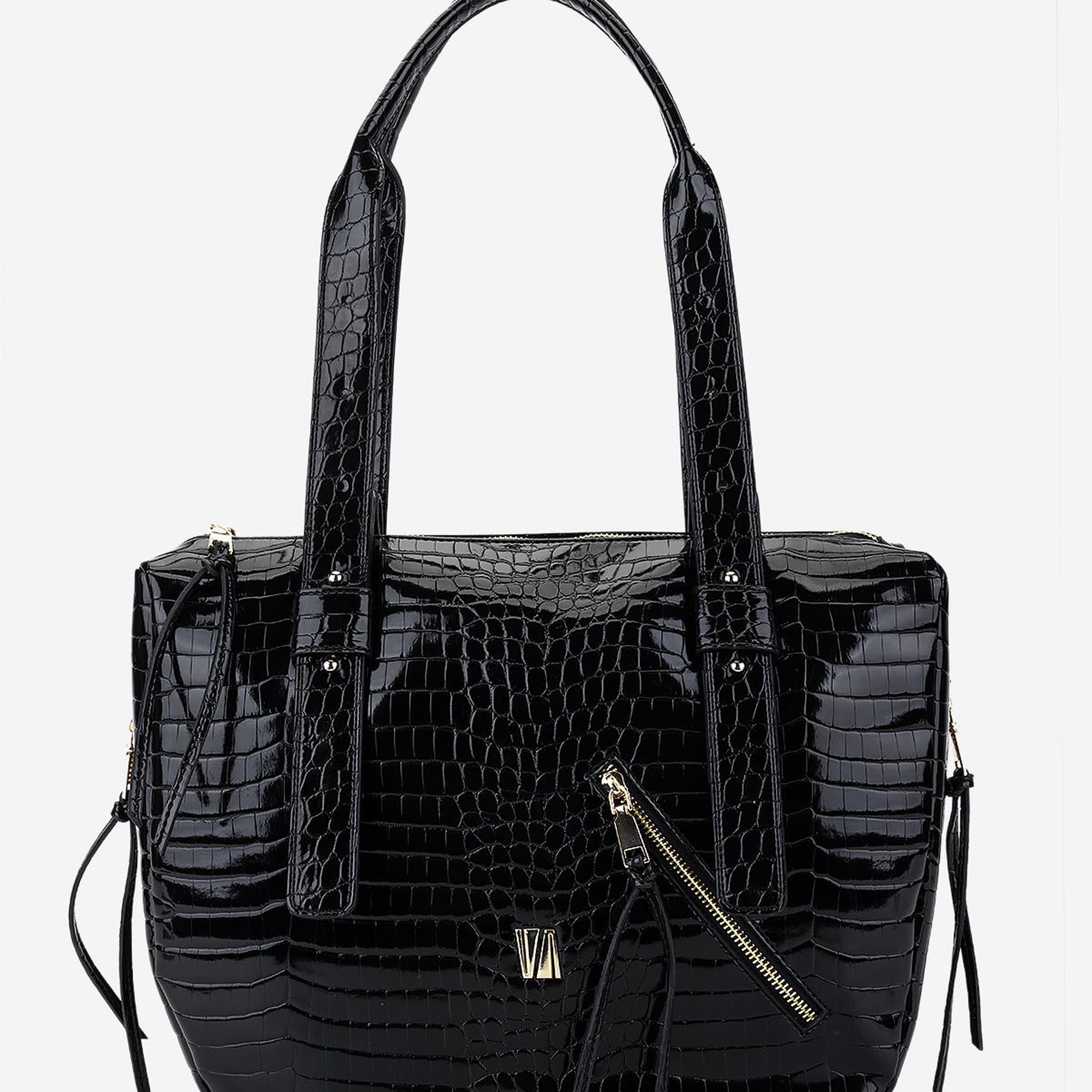 Valmenti Kadın Suni Deri Siyah Kroko Omuz Çanta