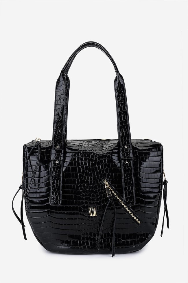  Valmenti Kadın Suni Deri Siyah Kroko Omuz Çanta