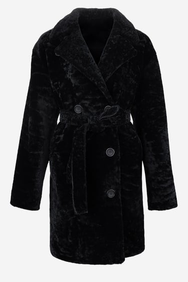  Valmenti Kadın Kuzu Kürk Siyah Kaban