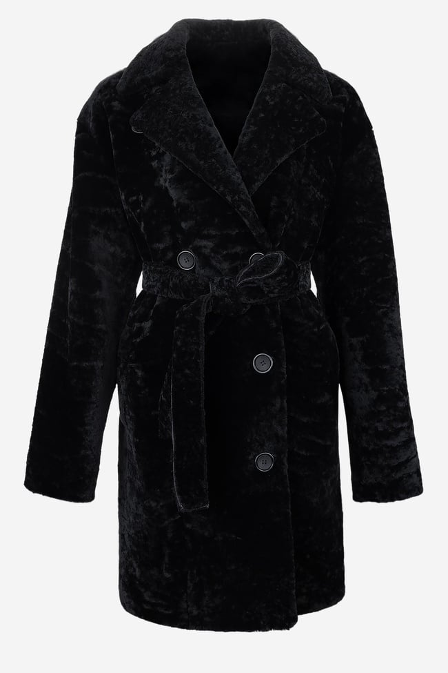  Valmenti Kadın Kuzu Kürk Siyah Kaban