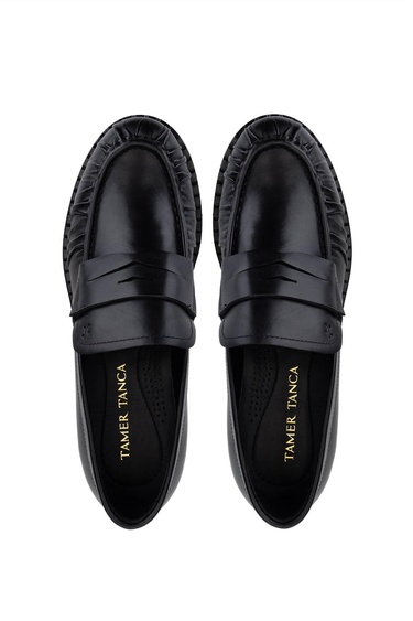  Tamer Tanca Erkek Hakiki Deri Siyah Deri Loafer Ayakkabı
