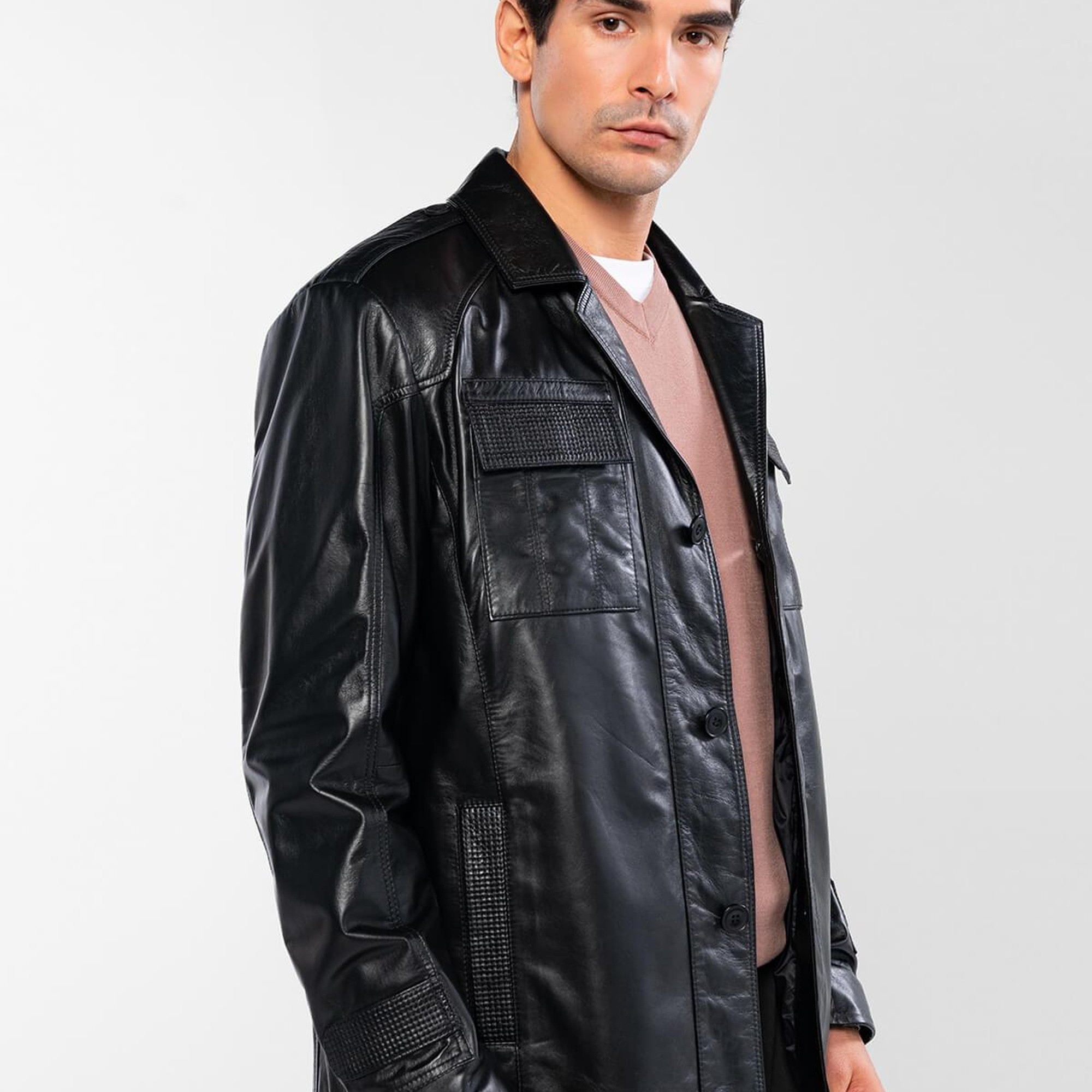 Tamer Tanca Erkek Hakiki Deri Siyah Deri Mont