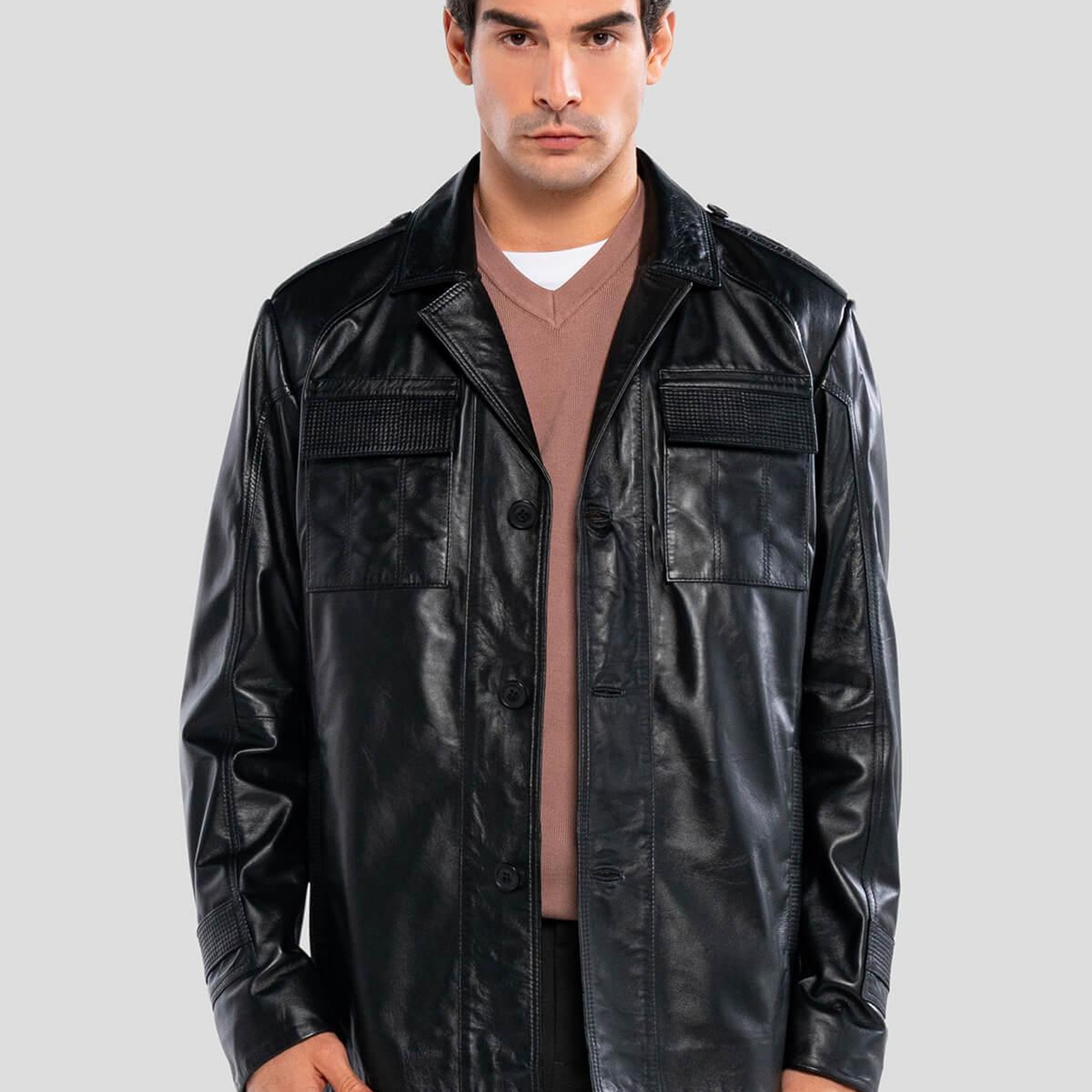 Tamer Tanca Erkek Hakiki Deri Siyah Deri Mont