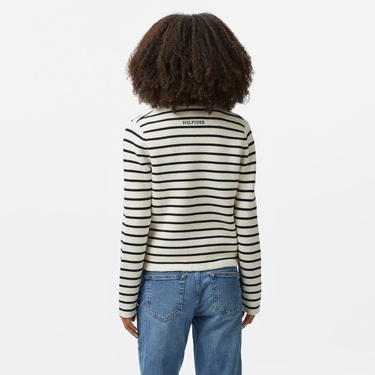  Tommy Hilfiger Breton Gold Button Ovrlp Cardi Kadın Beyaz Hırka