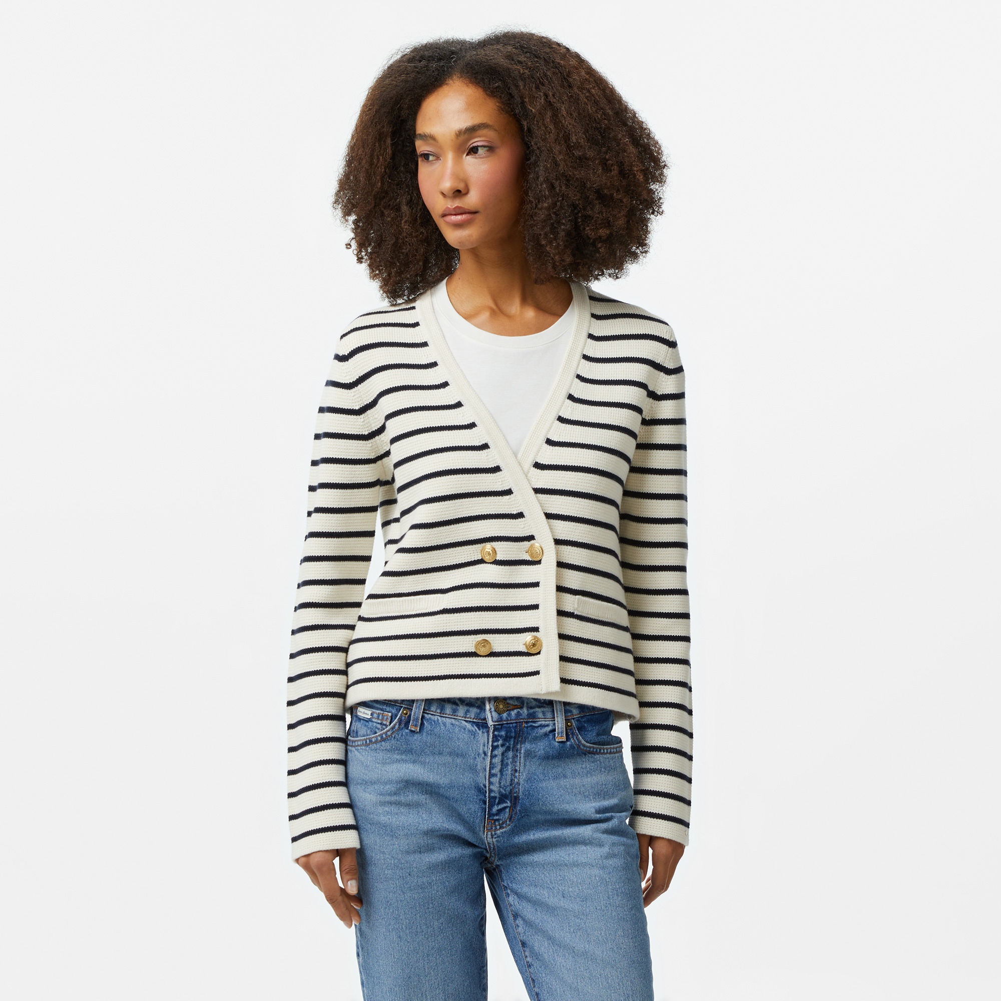 Tommy Hilfiger Breton Gold Button Ovrlp Cardi Kadın Beyaz Hırka