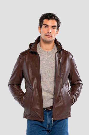  Tamer Tanca Erkek Hakiki Deri Konyak Deri Mont