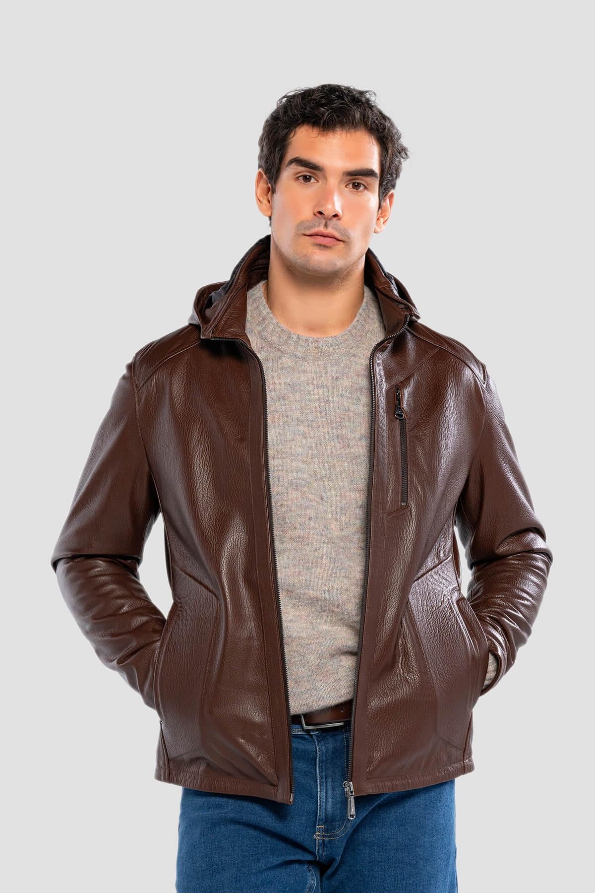  Tamer Tanca Erkek Hakiki Deri Konyak Deri Mont