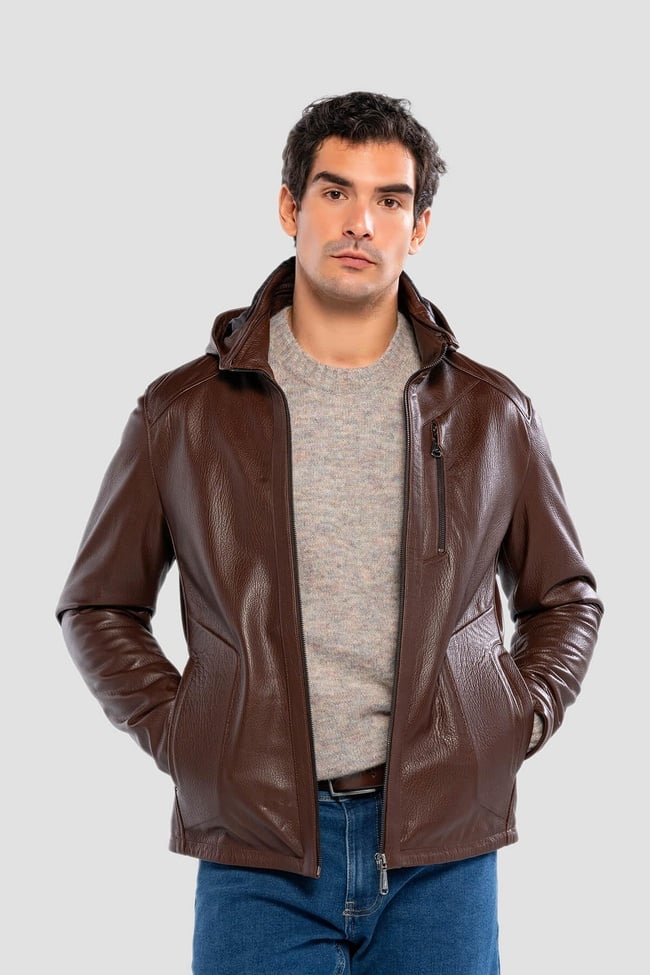  Tamer Tanca Erkek Hakiki Deri Konyak Deri Mont