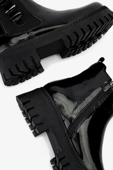  Valmenti Kadın Hakiki Deri Siyah Rugan Casual Bot