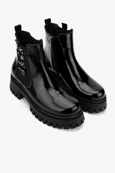  Valmenti Kadın Hakiki Deri Siyah Rugan Casual Bot