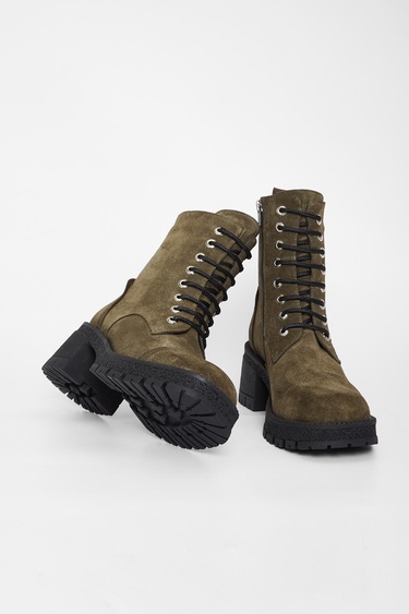  Valmenti Kadın Haki Süet Hakiki Deri Casual Bot