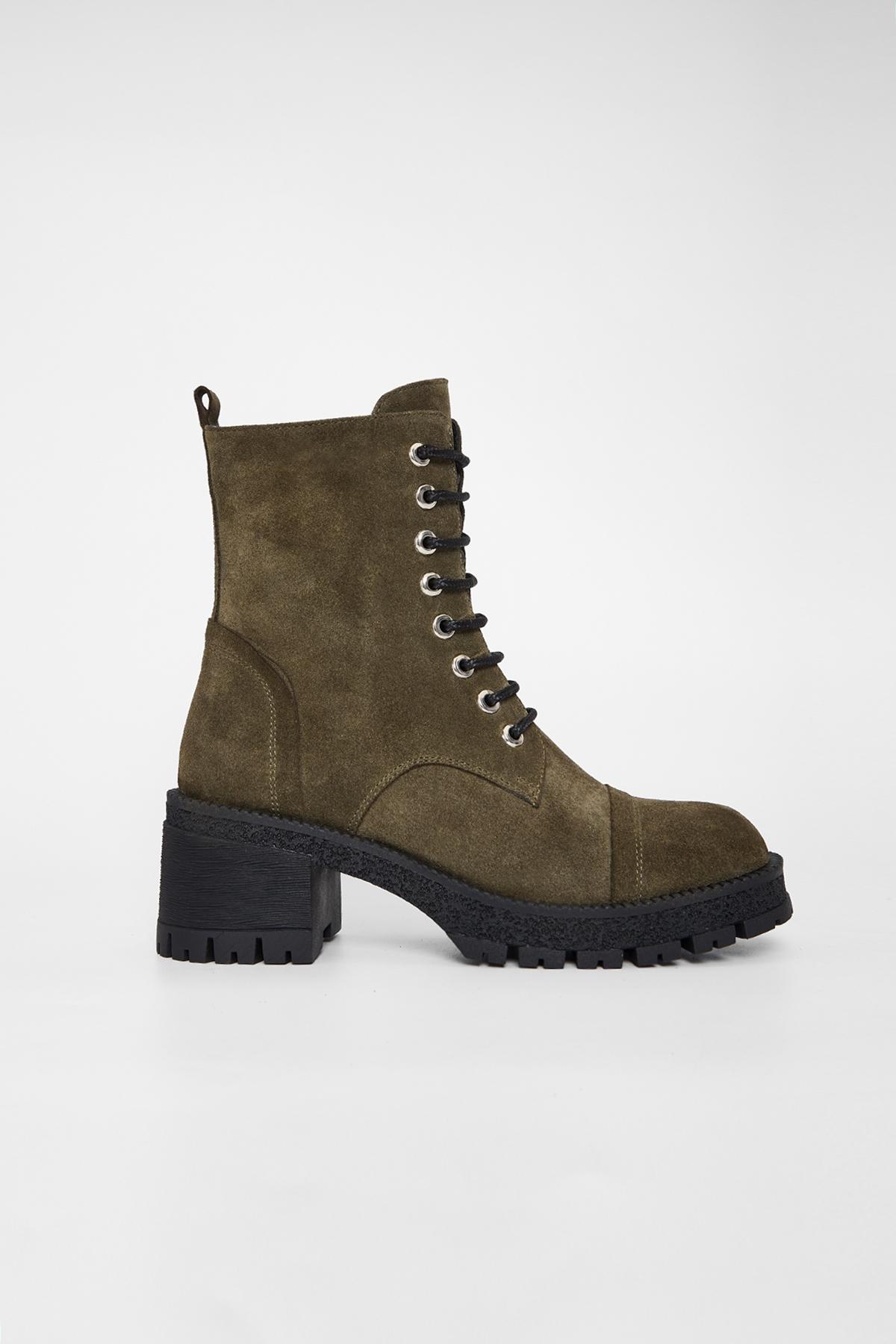  Valmenti Kadın Haki Süet Hakiki Deri Casual Bot