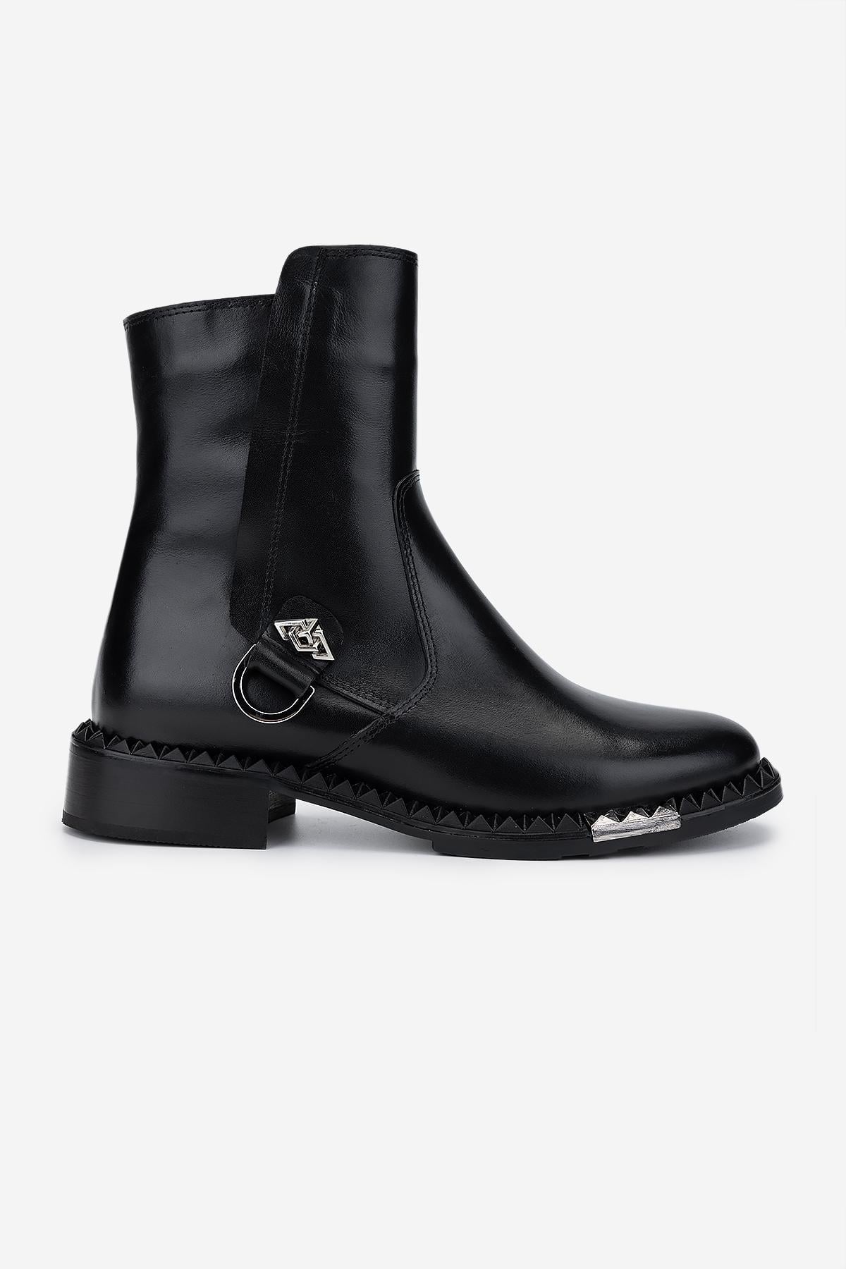  Valmenti Kadın Hakiki Deri Siyah Deri Düz Bot