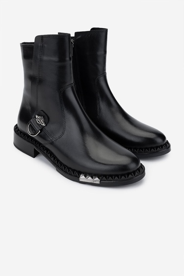  Valmenti Kadın Hakiki Deri Siyah Deri Düz Bot