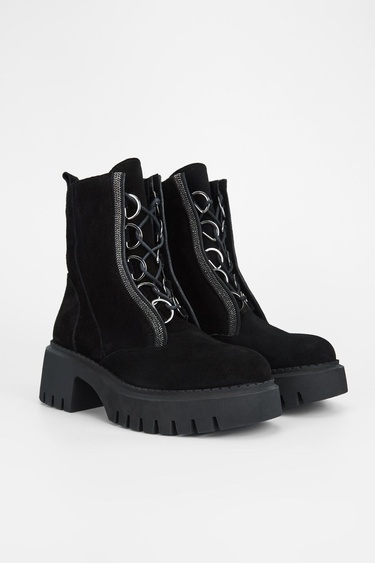  Valmenti Kadın Siyah Süet Hakiki Deri Casual Bot