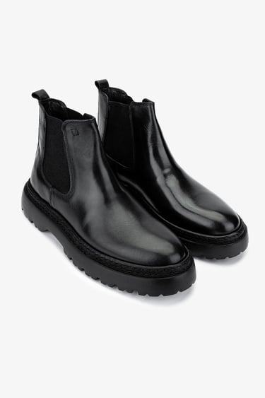  Valmenti Erkek Hakiki Deri Siyah Antik Casual Bot