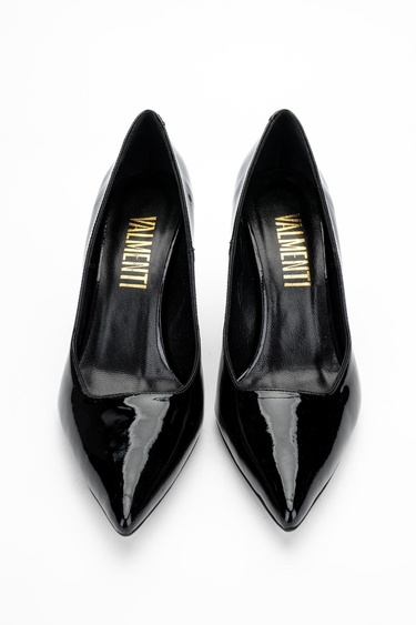  Valmenti Anya Kadın Siyah Rugan Hakiki Deri Topuklu Ayakkabı