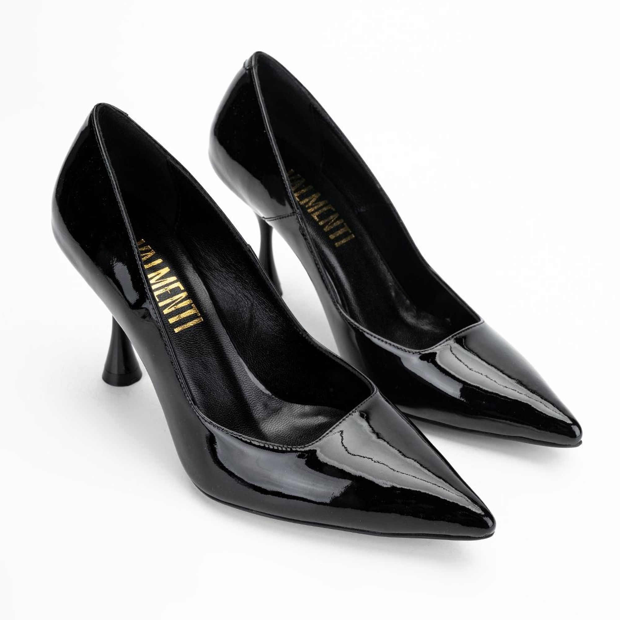 Valmenti Anya Kadın Siyah Rugan Hakiki Deri Topuklu Ayakkabı