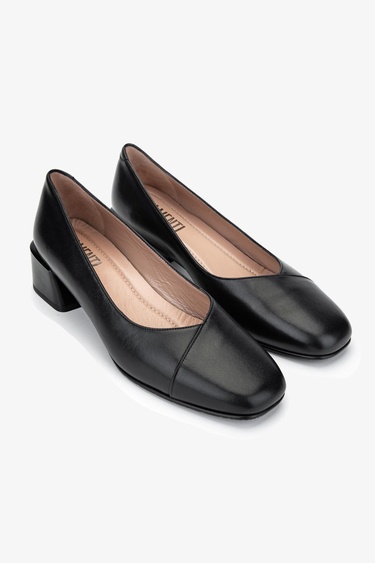  Valmenti Kadın Hakiki Deri Siyah Deri Topuklu Ayakkabı