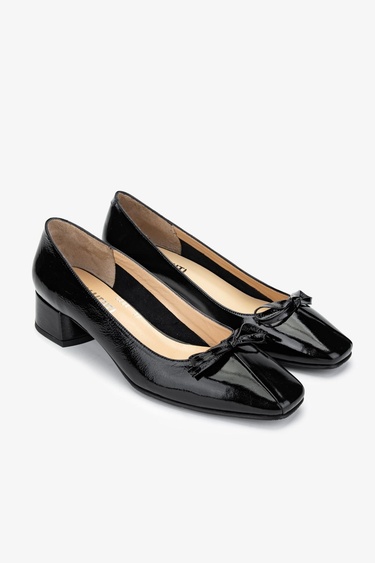  Valmenti Kadın Hakiki Deri Siyah Rugan Topuklu Ayakkabı