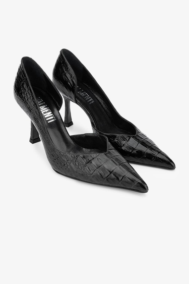  Valmenti Orionex Kadın Siyah piton Hakiki Deri Topuklu Ayakkabı